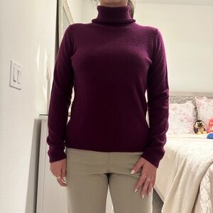 Plum 100% Cashmere Long Sleeve Turtle Neck | Winter and Fall Wardrobe Staple